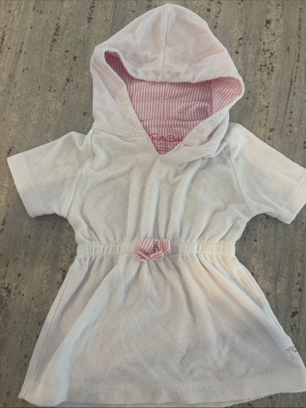 Ruffle Butts White and Pink Hooded Kids Swim Coverup